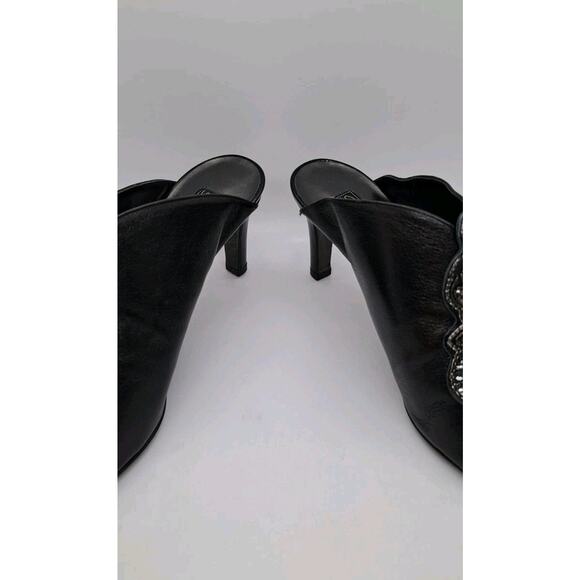 Brighton Ranae Boho Slip On Pumps High Heels 9M Black Leather Embellished Sequin - Picture 5 of 11